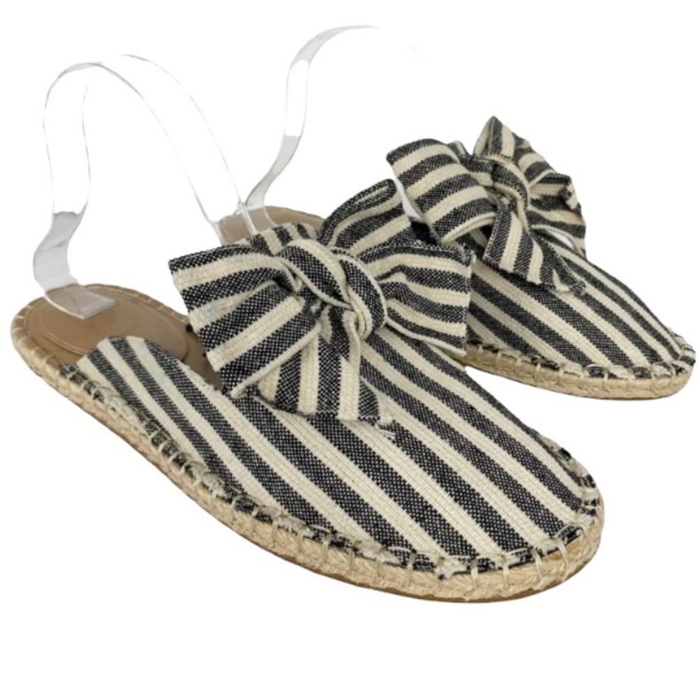LOFT Canvas Stripe Bow Espadrille Mule Slip-On Shoes Size 10